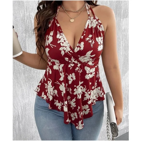 Plus Floral Print Ruffle Hem Halter Tank top - Picture 6 of 8